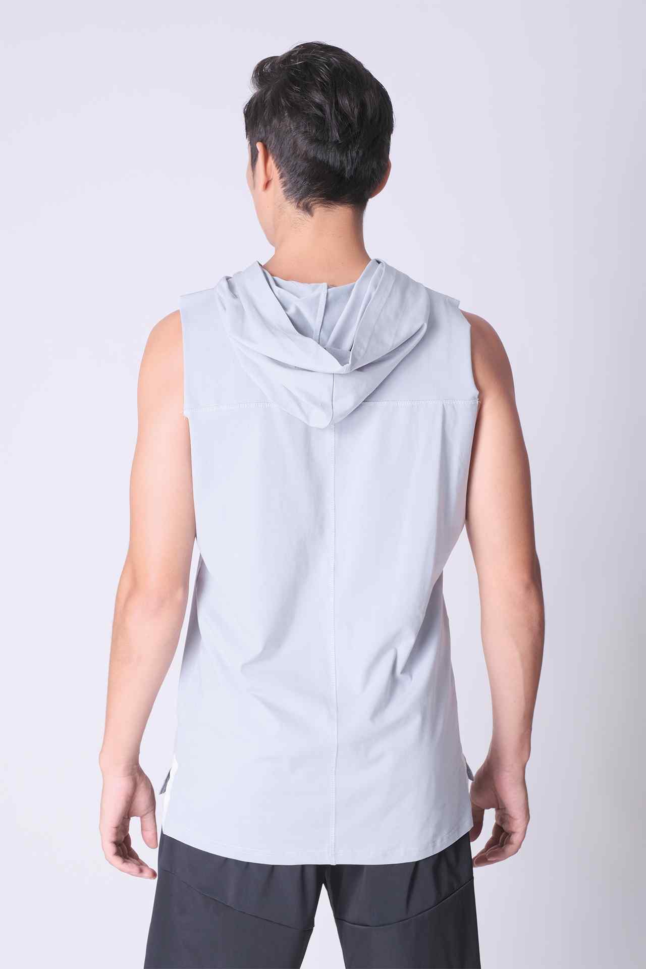 SPK0025 - Ultra Soft Stretch Cotton Gym Hooded Tank - Dusty Blue