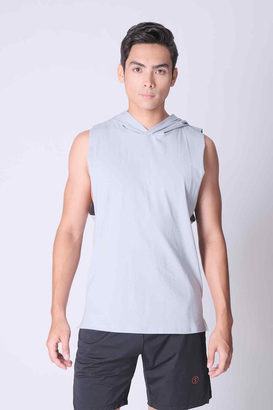 SPK0025 - Ultra Soft Stretch Cotton Gym Hooded Tank - Dusty Blue