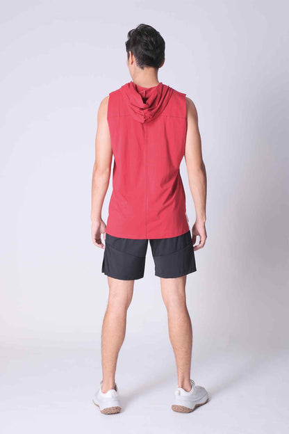 SPK0025 - Ultra Soft Stretch Cotton Gym Hooded Tank - Red