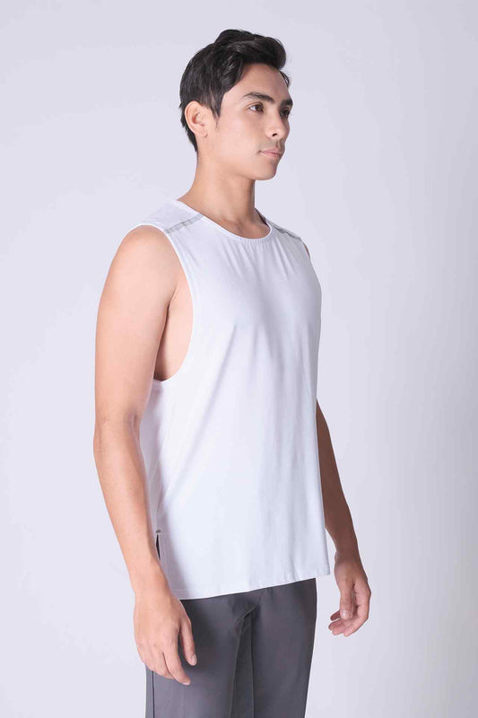 SPK0059 - Quick-Dry Reflective Shoulder Tape Running Tank - White