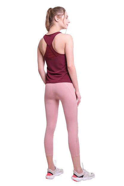 SPWK0101 - Women's Ultra 4-Way Stretch Overlapped Straps Mesh Tanktops - Burgundy