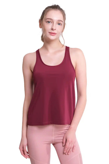 SPWK0101 - Women's Ultra 4-Way Stretch Overlapped Straps Mesh Tanktops - Burgundy