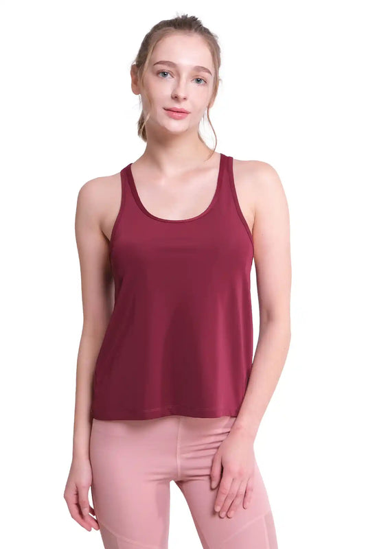 SPWK0101 - Women's Ultra 4-Way Stretch Overlapped Straps Mesh Tanktops - Burgundy