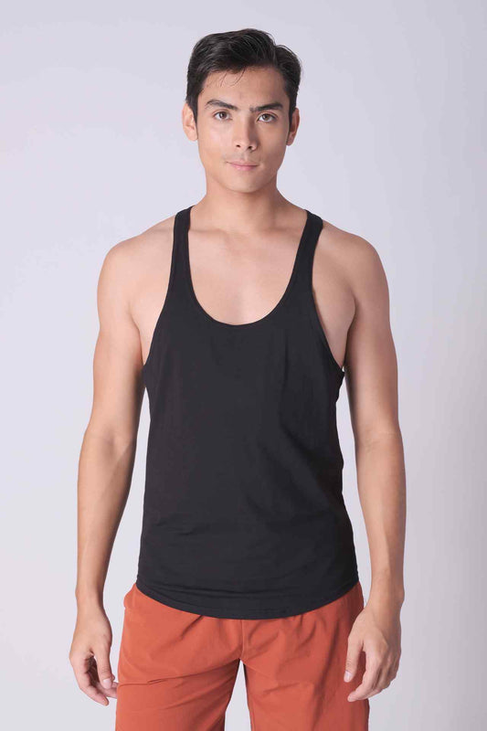SPK0112 - Stretch Cotton React Gym Stringer Vest - Black