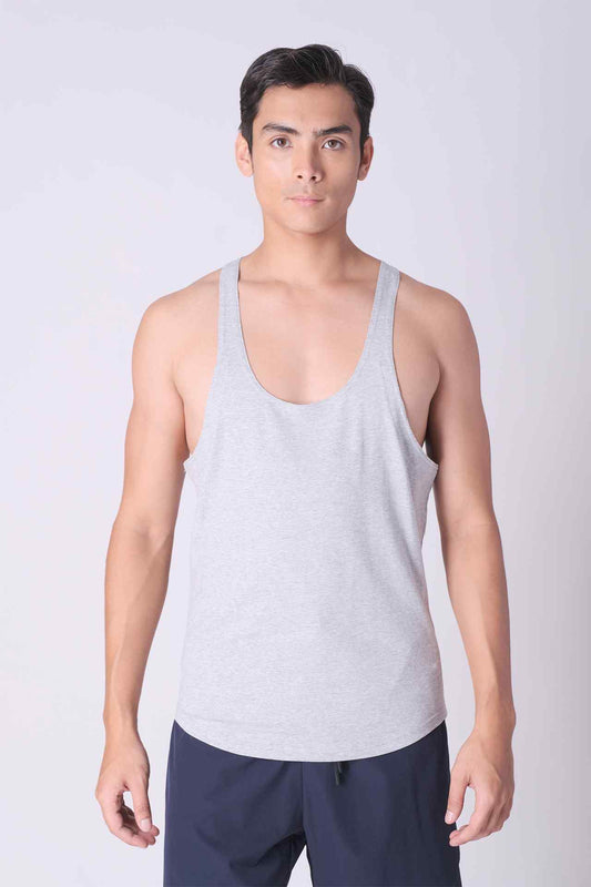 SPK0112 - Stretch Cotton React Gym Stringer Vest - Heather Grey