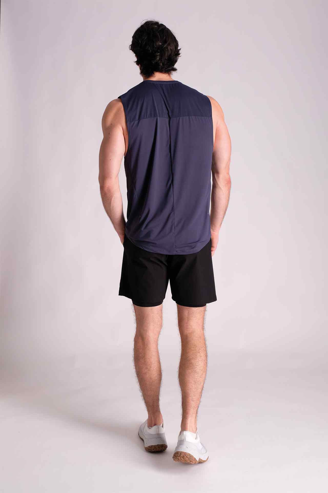 SPK0125 - Stretch Jacquard Nylon Shoulder Mesh Training Tank Top - Navy