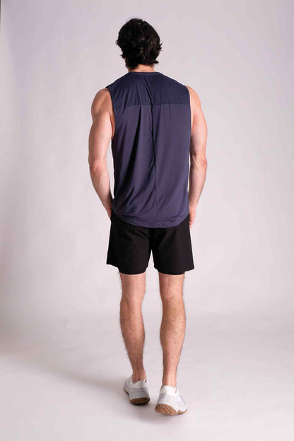 SPK0125 - Stretch Jacquard Nylon Shoulder Mesh Training Tank Top - Navy