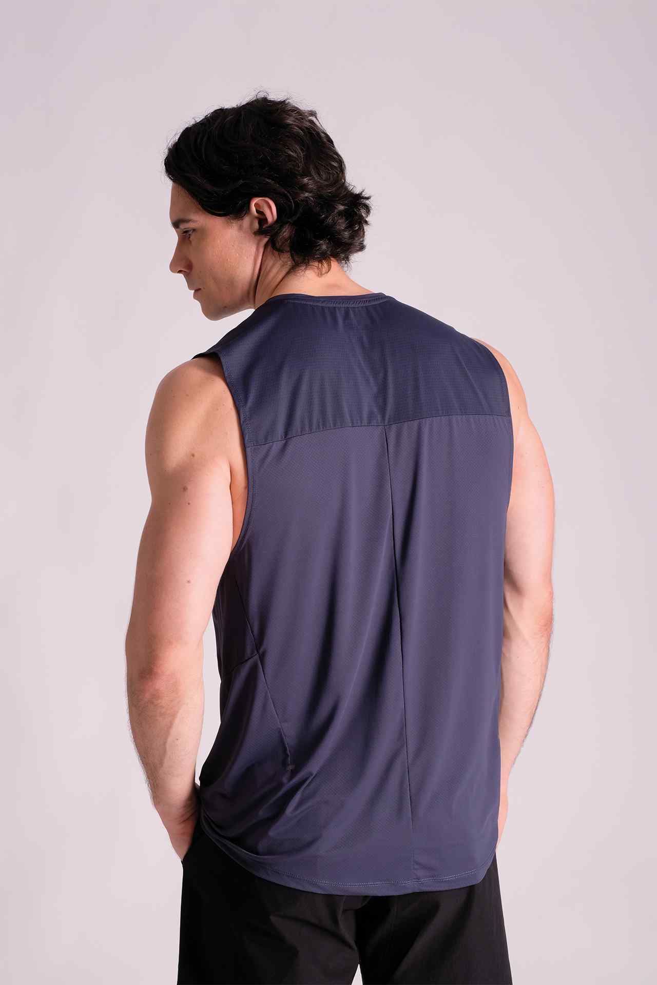 SPK0125 - Stretch Jacquard Nylon Shoulder Mesh Training Tank Top - Navy