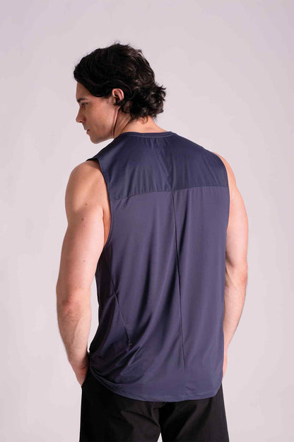 SPK0125 - Stretch Jacquard Nylon Shoulder Mesh Training Tank Top - Navy