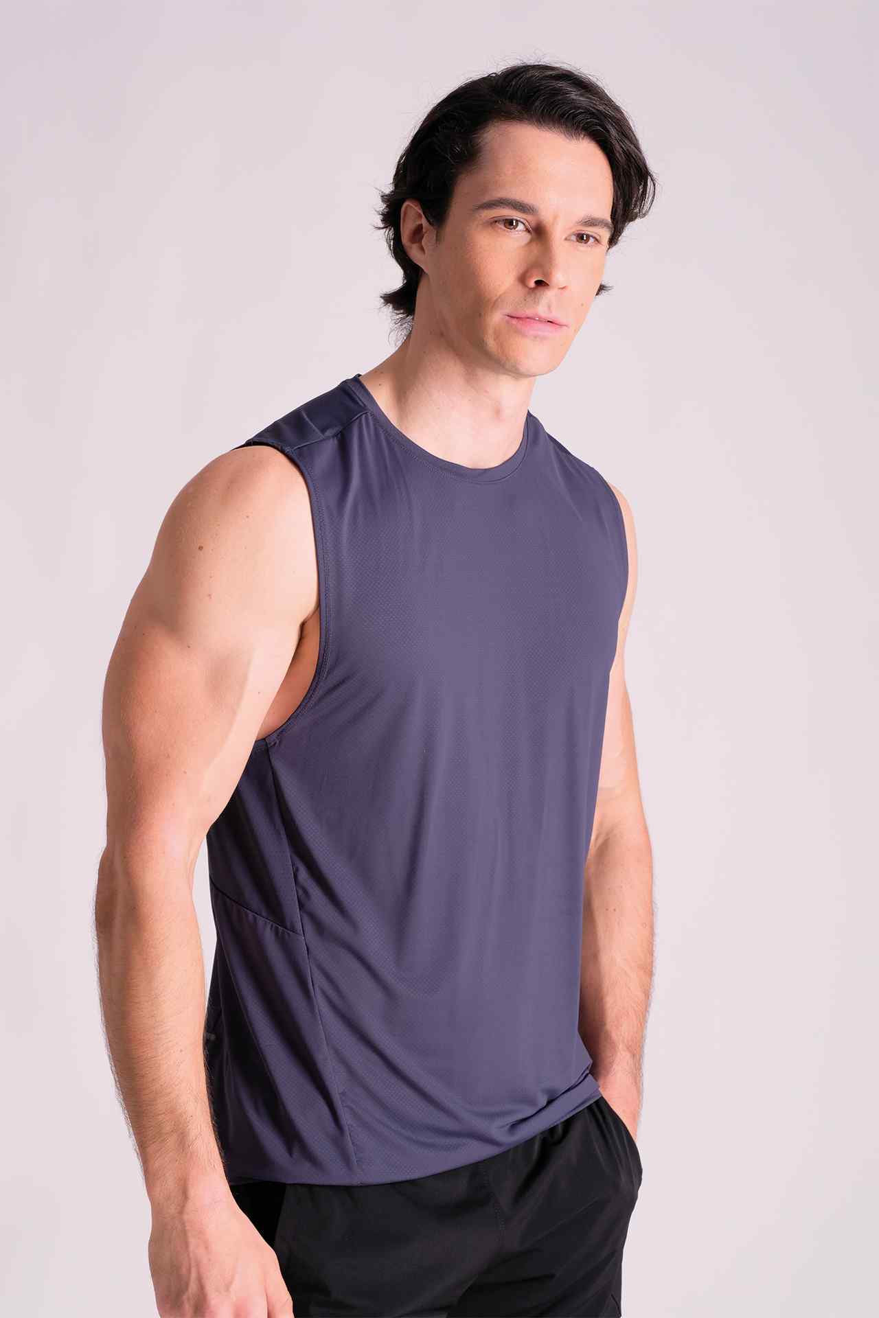 SPK0125 - Stretch Jacquard Nylon Shoulder Mesh Training Tank Top - Navy