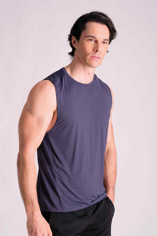 SPK0125 - Stretch Jacquard Nylon Shoulder Mesh Training Tank Top - Navy