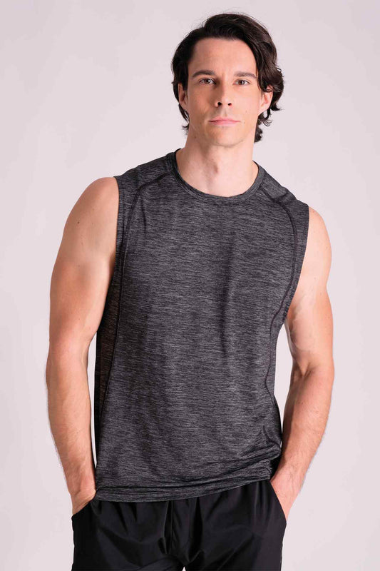 SPK0126 - Ultra Soft Stretch Nylon Curve Seam Yoga Tank Top - Heather Black