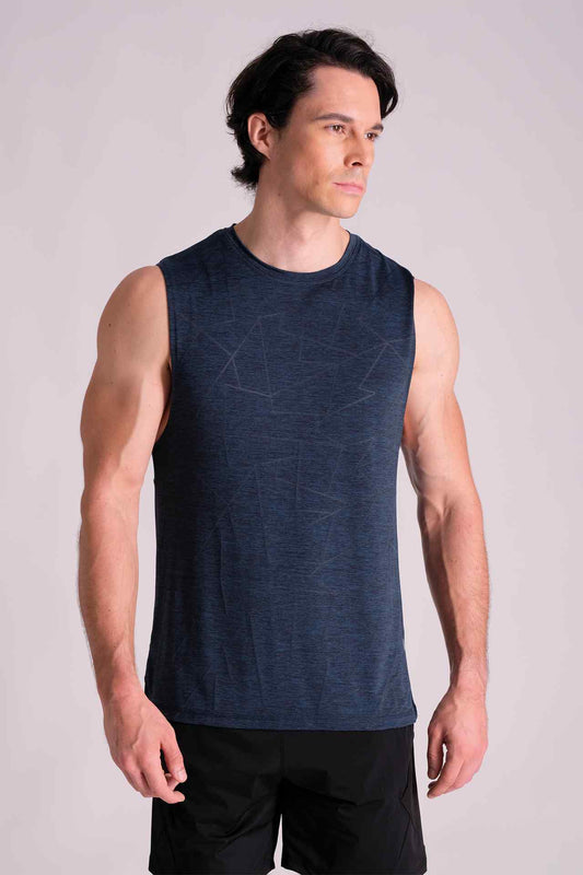 SPK0127 - Stretch Nylon Jacquard Workout Tank Top - Navy