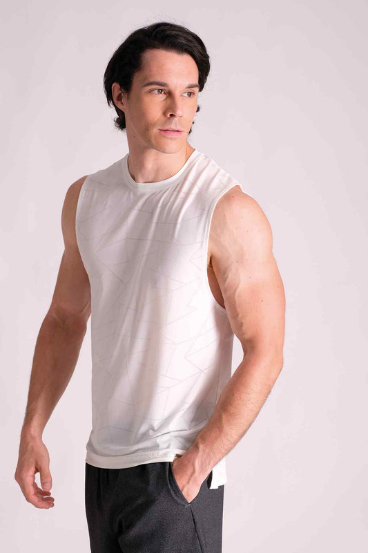 SPK0127 - Stretch Nylon Jacquard Workout Tank Top - White