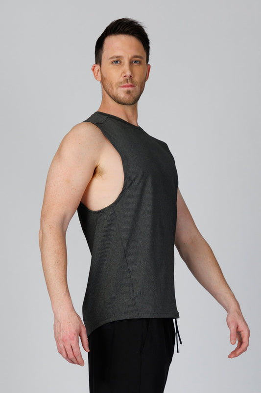 SPK0133 - Quick-Dry 4-Way Stretch Mesh Training Tank Top - Heather Black