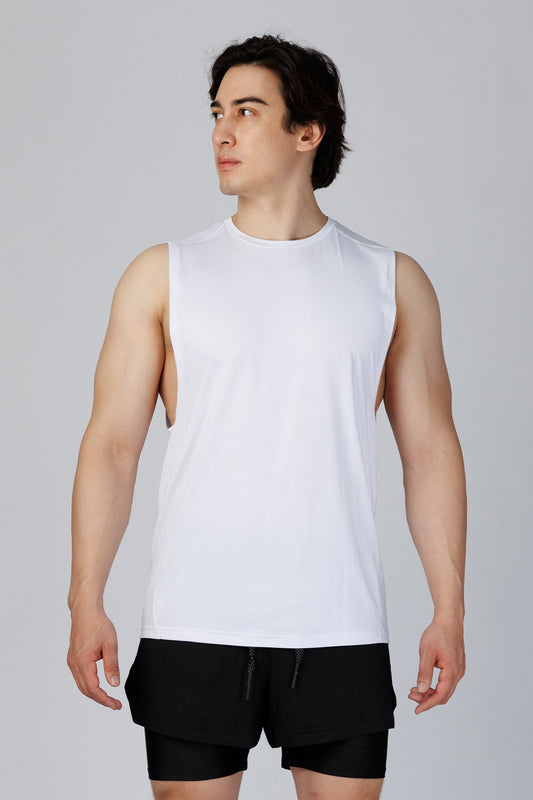 SPK0133 - Quick-Dry 4-Way Stretch Mesh Training Tank Top - White