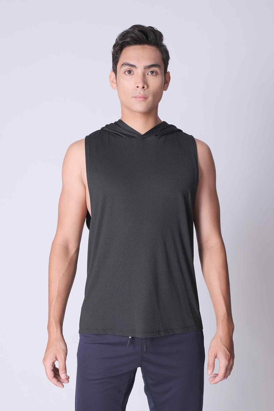 SPK0134 - Jacquard Workout Sleeveless Hoodie - Black