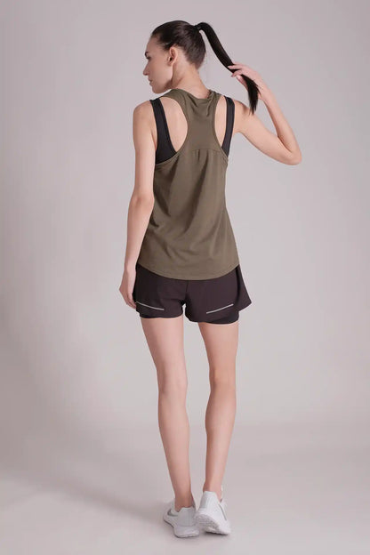 SPWK0145 - Women's Ultra Light-weight Curve Hem Running Tank Top - Army