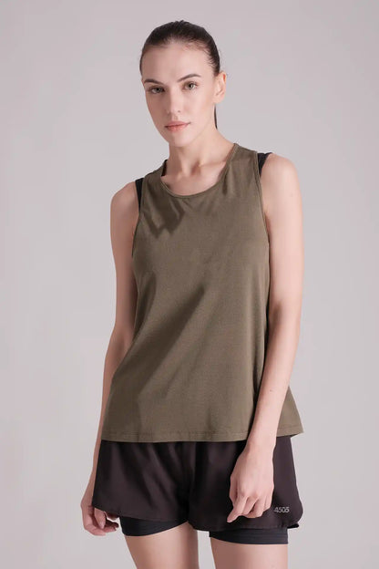 SPWK0145 - Women's Ultra Light-weight Curve Hem Running Tank Top - Army