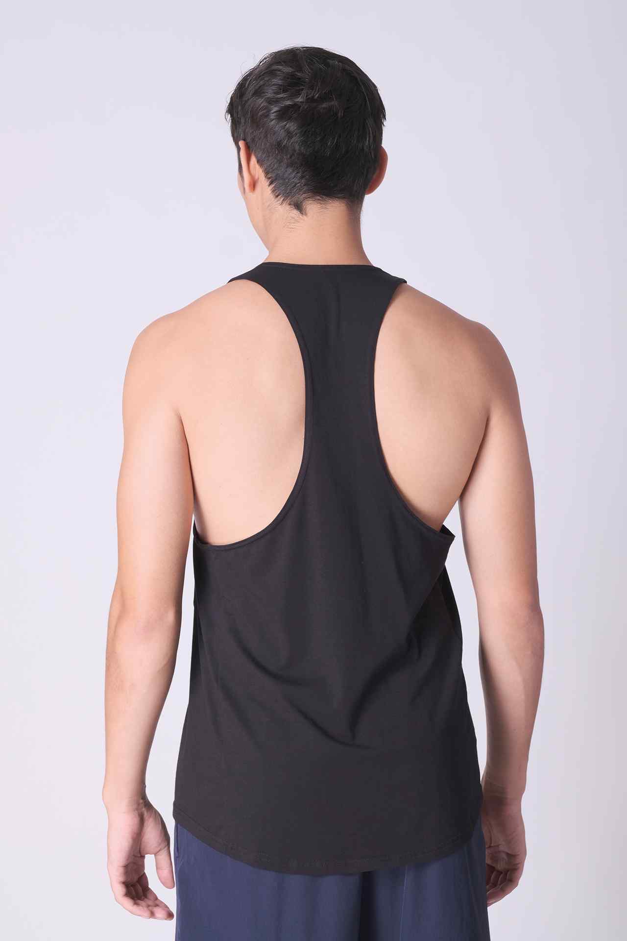 SPK0166 - Ultra-Soft Stretch Cotton Power Gym Stringer Vest - Black