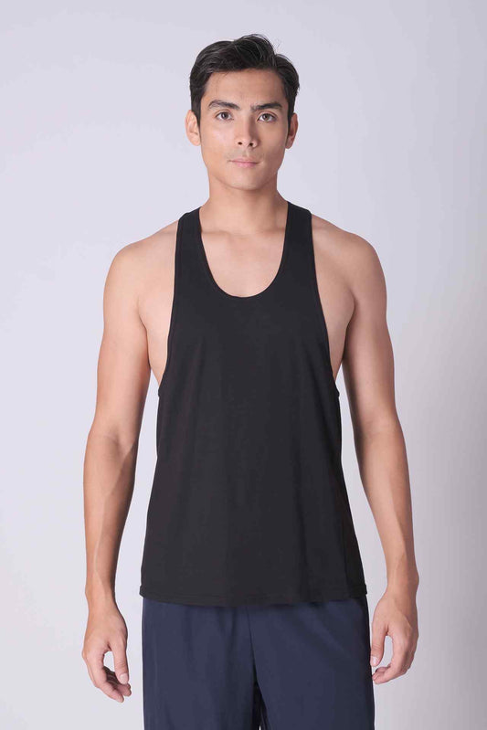SPK0166 - Ultra-Soft Stretch Cotton Power Gym Stringer Vest - Black