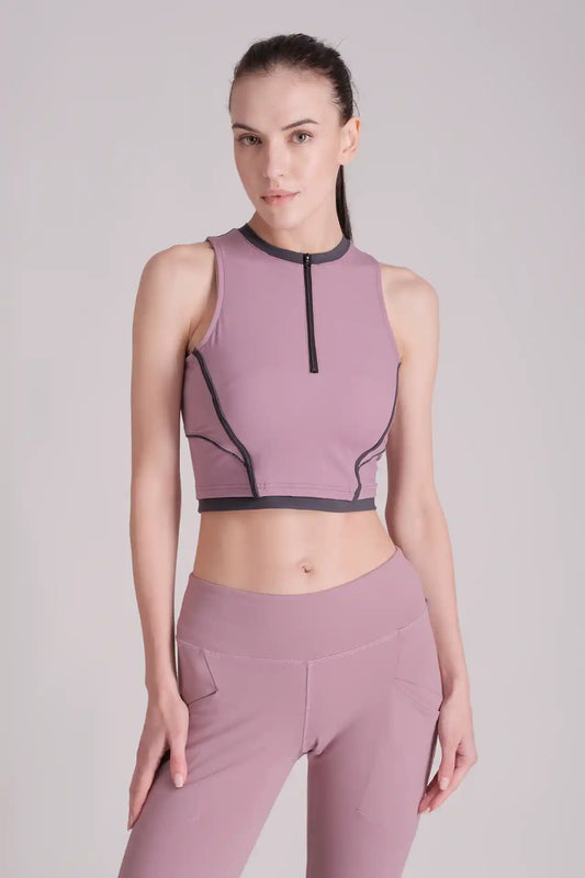 SPWK22003 - Women's Retro Racer Neck Half Zip Training Crop Vest - Purple