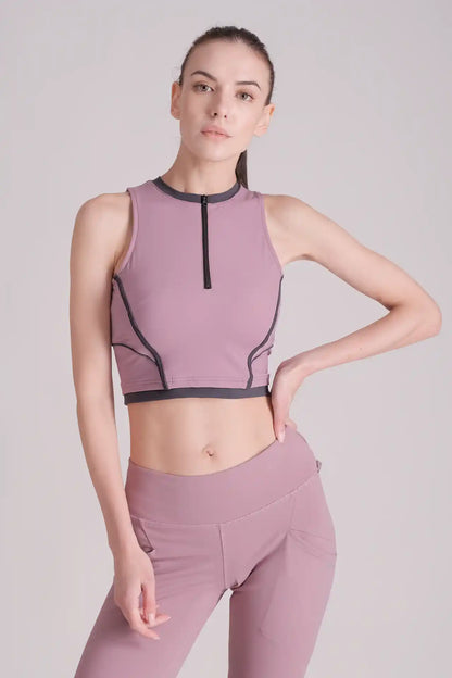 SPWK22003 - Women's Retro Racer Neck Half Zip Training Crop Vest - Purple