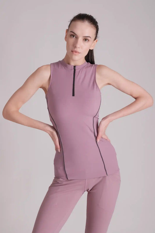 SPWK22004 - Women's Retro Half Zip Racer Training Tank Top - Purple