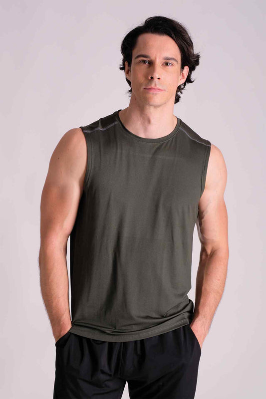 SPK22012 - Reflective Shoulder Seam Running Tank Top - Army Green