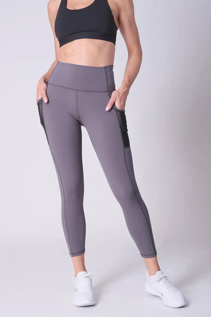 SPWL0001 - Women's Meshed Side Pocket Leggings 25" - Dark Grey
