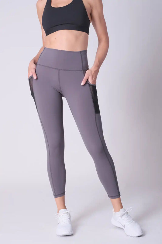 SPWL0001 - Women's Meshed Side Pocket Leggings 25" - Dark Grey