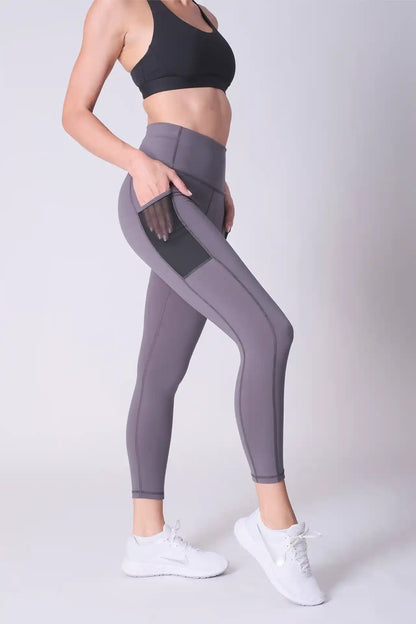 SPWL0001 - Women's Meshed Side Pocket Leggings 25" - Dark Grey
