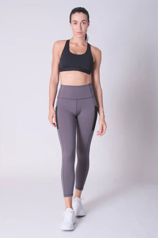 SPWL0001 - Women's Meshed Side Pocket Leggings 25" - Dark Grey