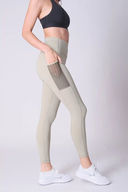 SPWL0001 - Women's Meshed Side Pocket Leggings 25" - Sage