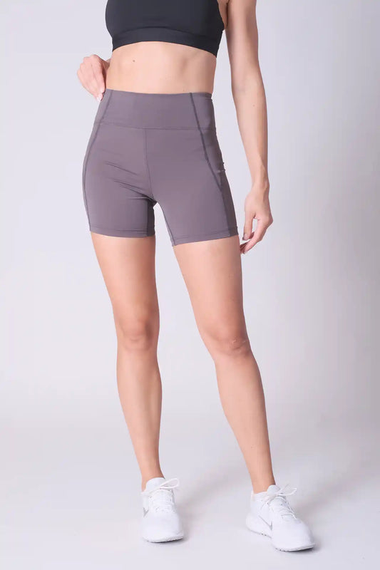 SPWL0004 - Women's Back Zip Pocket Running Short Leggings 5" - Grey