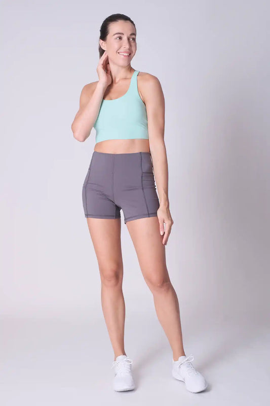 SPWL0005 - Women's High Rise Side Pocket Short Legging 5" - Mid Grey