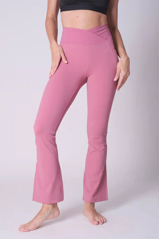 SPWL0018 - Women's Cross Over Waist Flare Leggings 31" - Pink