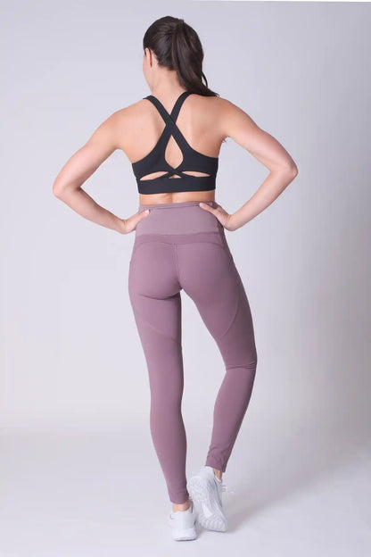 SPWL0019 - Women's Ultra 4-way Stretch Ribbed High Waist Performance Leggings 29" - Plum