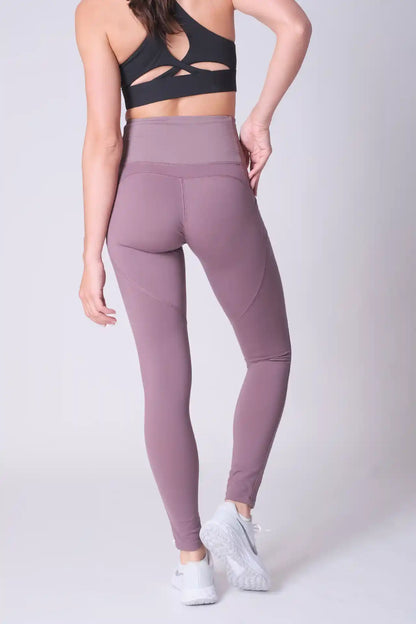 SPWL0019 - Women's Ultra 4-way Stretch Ribbed High Waist Performance Leggings 29" - Plum