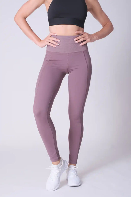 SPWL0019 - Women's Ultra 4-way Stretch Ribbed High Waist Performance Leggings 29" - Plum
