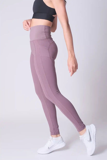 SPWL0019 - Women's Ultra 4-way Stretch Ribbed High Waist Performance Leggings 29" - Plum