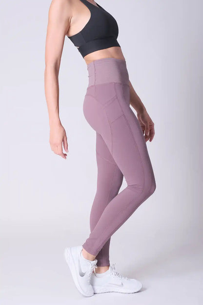 SPWL0019 - Women's Ultra 4-way Stretch Ribbed High Waist Performance Leggings 29" - Plum