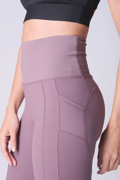 SPWL0019 - Women's Ultra 4-way Stretch Ribbed High Waist Performance Leggings 29" - Plum