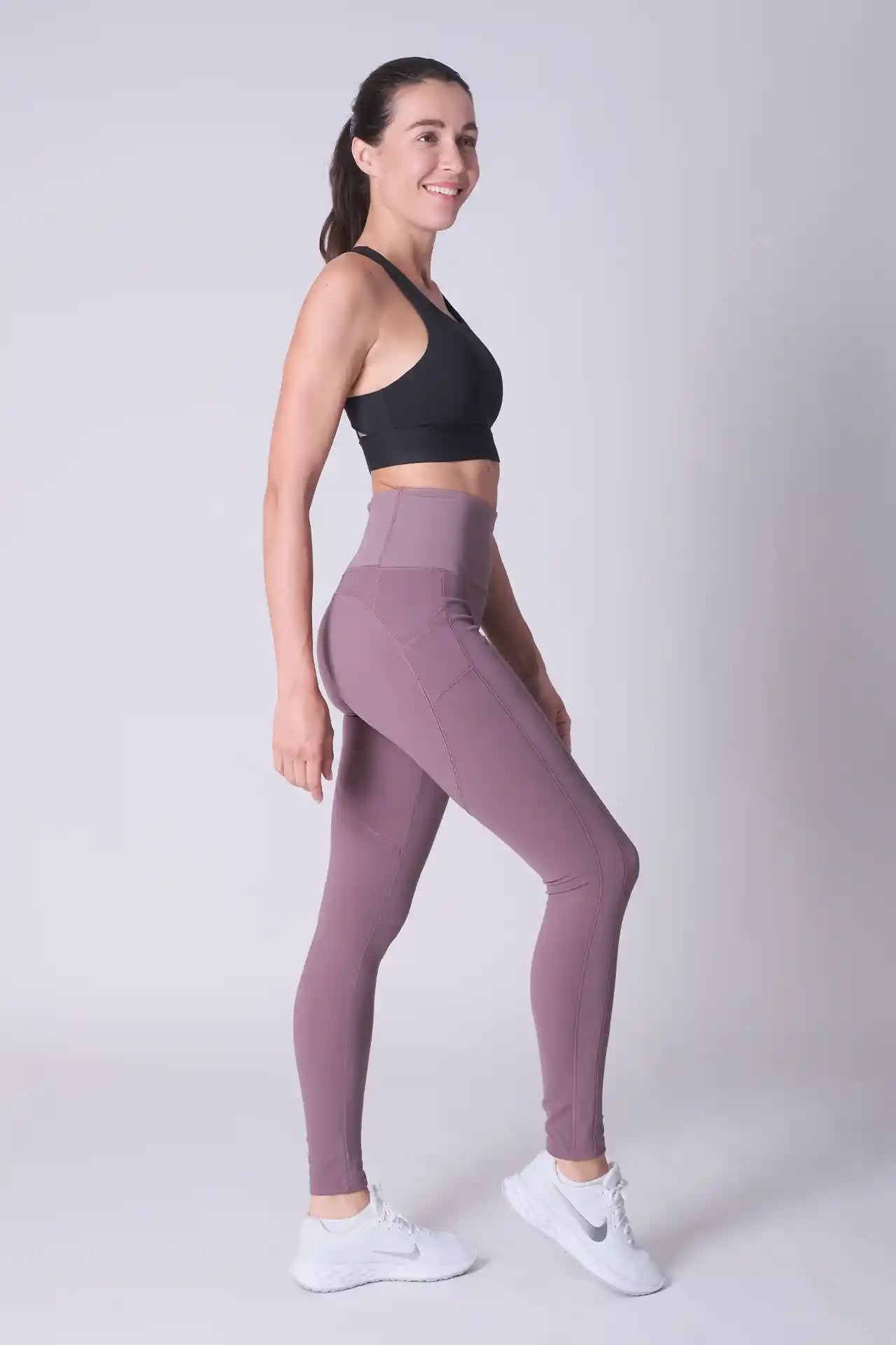 SPWL0019 - Women's Ultra 4-way Stretch Ribbed High Waist Performance Leggings 29" - Plum