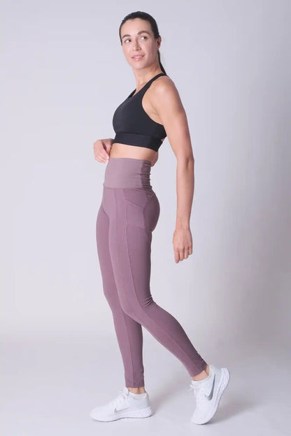 SPWL0019 - Women's Ultra 4-way Stretch Ribbed High Waist Performance Leggings 29" - Plum