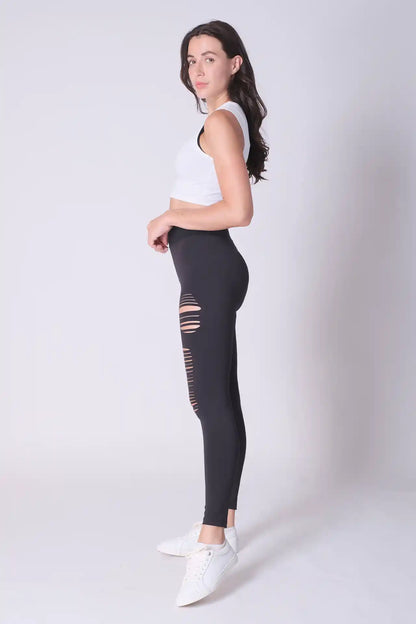 SPWL0020 - Women's High Waisted Laser Cut Leggings 25.5" - Black