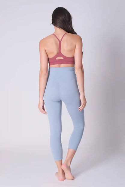 SPWL0024 - Women's Cross Waist Crop Leggings 21" - Sky Blue