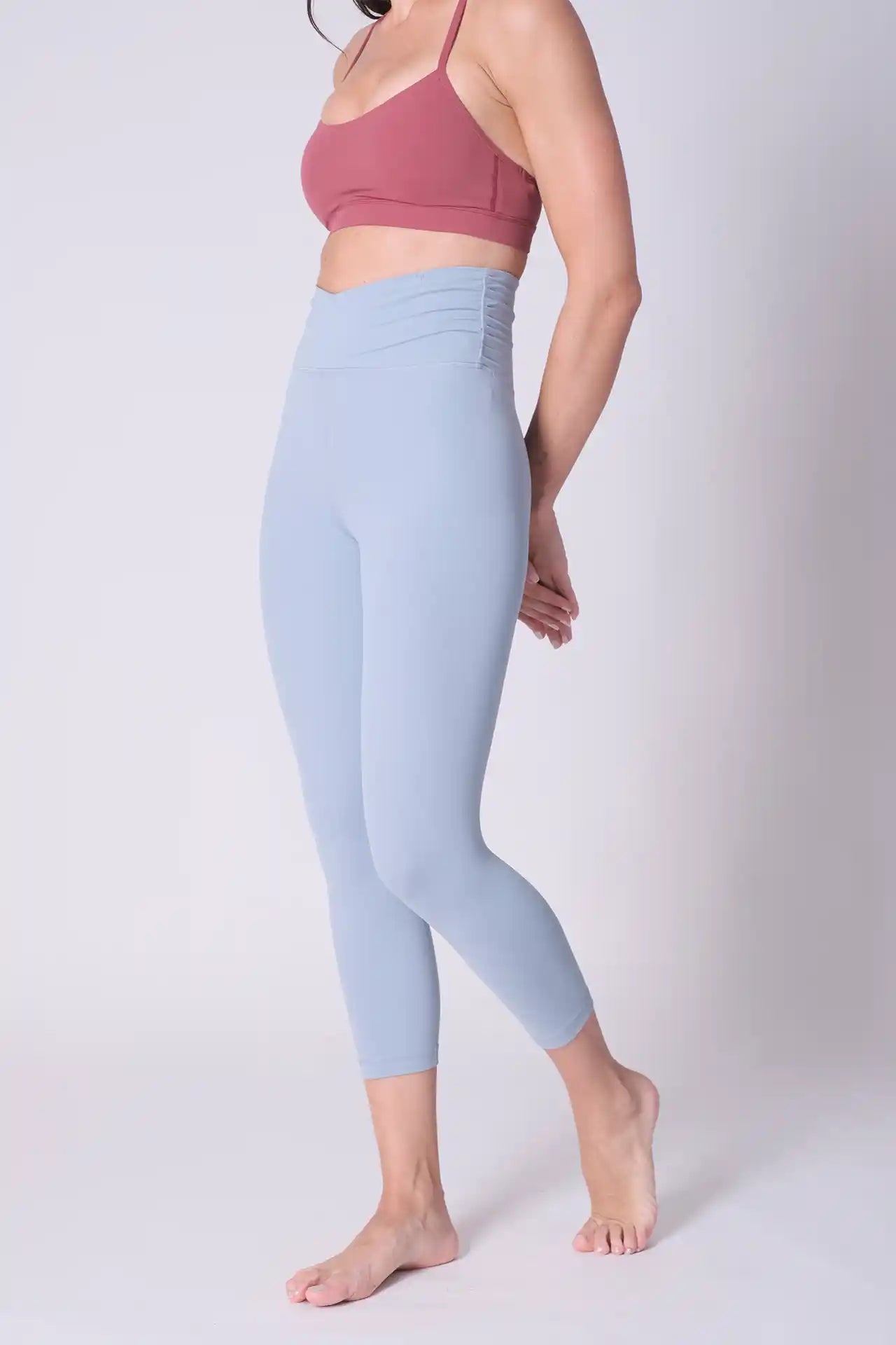 SPWL0024 - Women's Cross Waist Crop Leggings 21" - Sky Blue