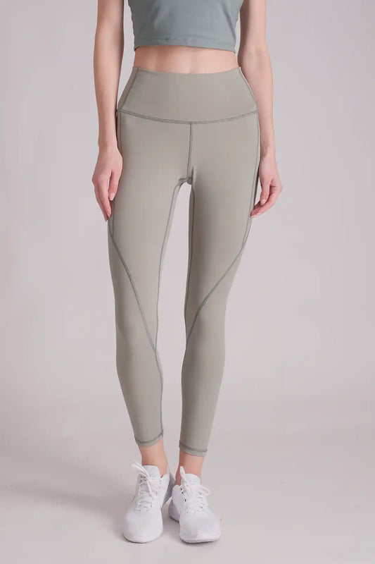 SPWL21001 - Women's Back Zip Pocket Curve Seam Leggings 26” - Green
