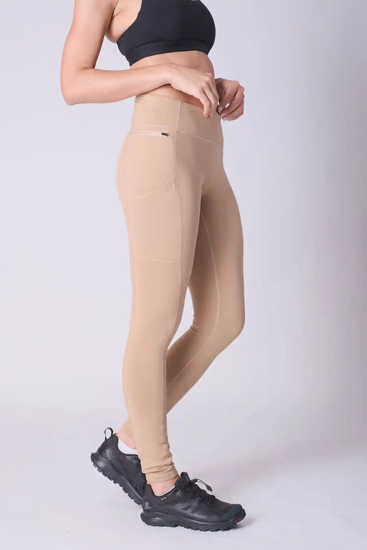 SPWL23001 - Women's Side Pockets Leggings 28" - Tan